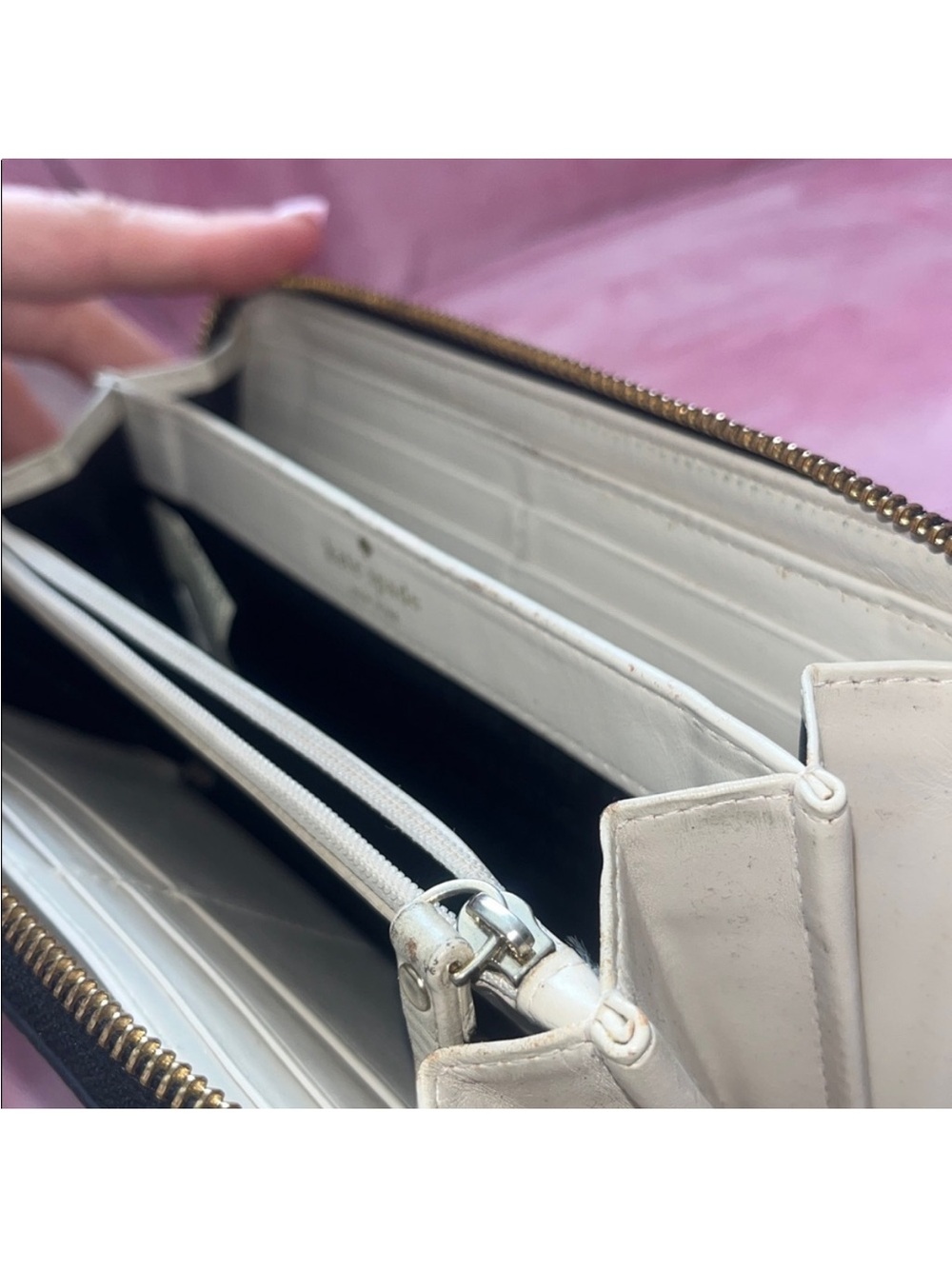 kate spade Storybook Lining Black and Cream Pebbled Zip Wallet - Picture 12 of 12
